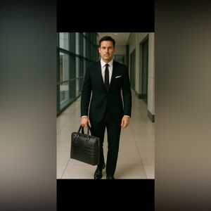 Elegant black Crocodile-Embossed Men's briefcase handbag